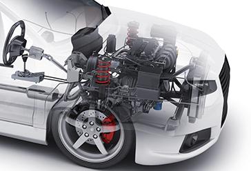 transparent view of a passenger vehicle engine in the car